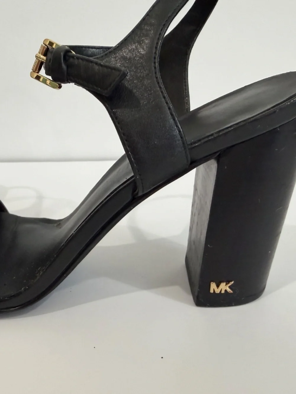 Michael Kors Black Leather Block Heel Ankle Strap Sandals Size 7.5M